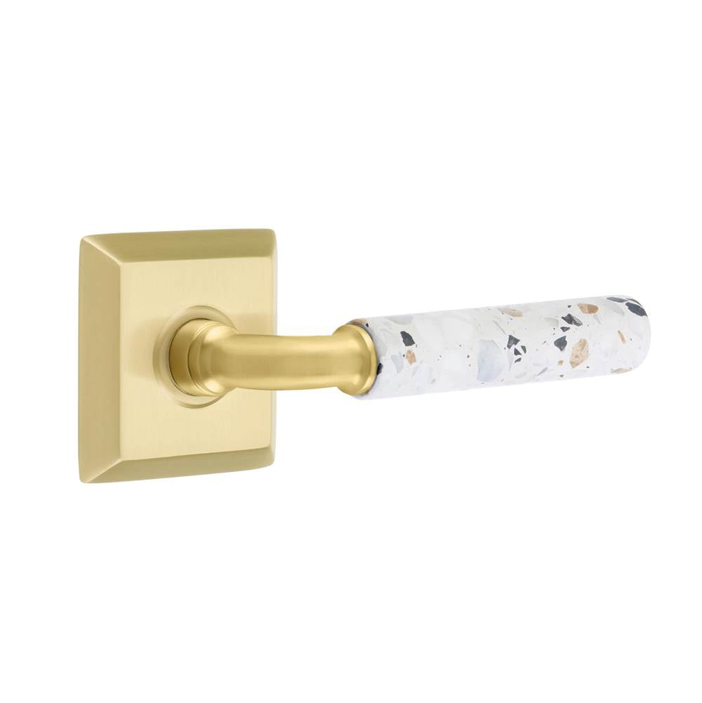 Emtek - Select Privacy, Quincy Rosette US4, R-Bar Stem US4, Light Terrazzo Handle, LH - Satin Brass