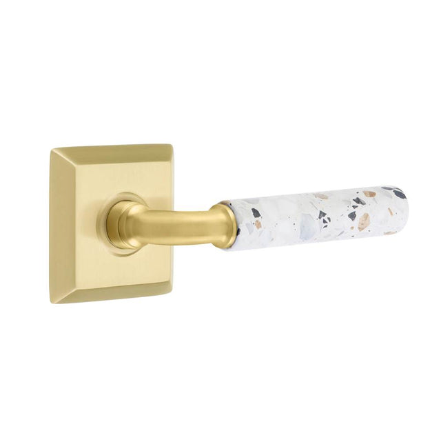 Emtek - Select Privacy, Quincy Rosette US4, R-Bar Stem US4, Light Terrazzo Handle, RH - Satin Brass