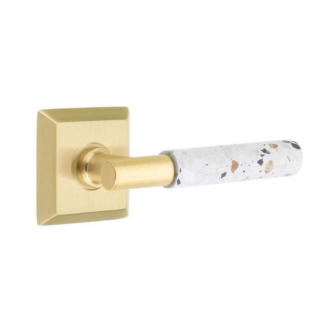 Emtek - Select Privacy, Quincy Rosette US4, T-Bar Stem US4, Light Terrazzo Handle, LH - Satin Brass