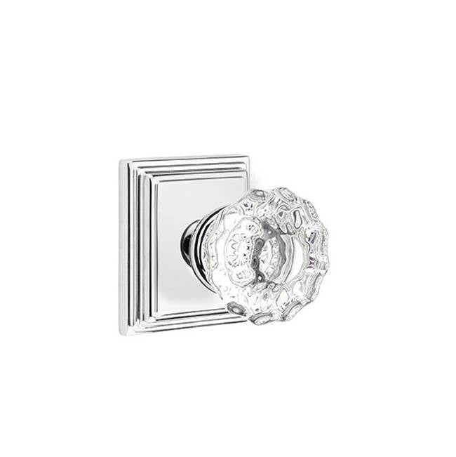 Emtek - Concealed, Privacy, Wilshire Rosette, Astoria Clear Knob, US26 - Polished Chrome