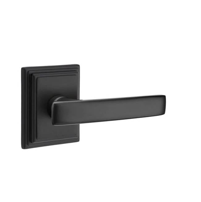 Emtek - Privacy, Wilshire Rosette, Geneva Lever, RH, US19 - Flat Black