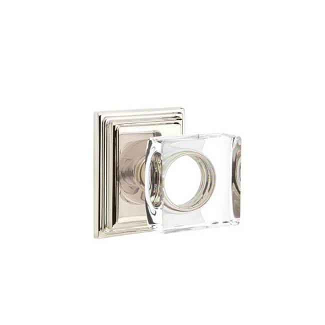 Emtek - Privacy, Wilshire Rosette, Modern Square Crystal Knob, US14 - Polished Nickel