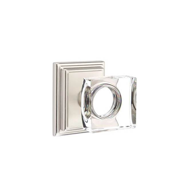 Emtek - Privacy, Wilshire Rosette, Modern Square Crystal Knob, US15 - Satin Nickel