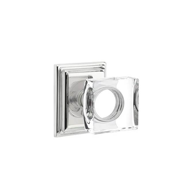 Emtek - Privacy, Wilshire Rosette, Modern Square Crystal Knob, US26 - Polished Chrome