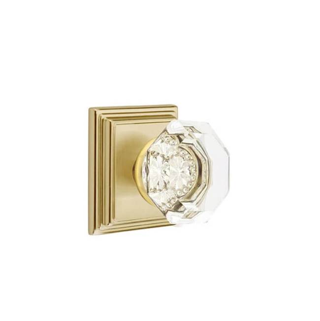 Emtek - Privacy, Wilshire Rosette, Old Town Crystal Knob, US4 - Satin Brass