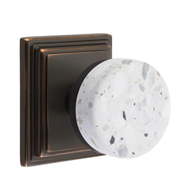 Emtek - Select Passage, Wilshire Rosette US10B, Conical Stem US10B, Light Terrazzo Knob - Oil Rubbed Bronze