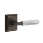 Emtek - Privacy, Wilshire Rosette US10B, L-Square Stem US10B, White Marble Handle, RH - Oil Rubbed Bronze