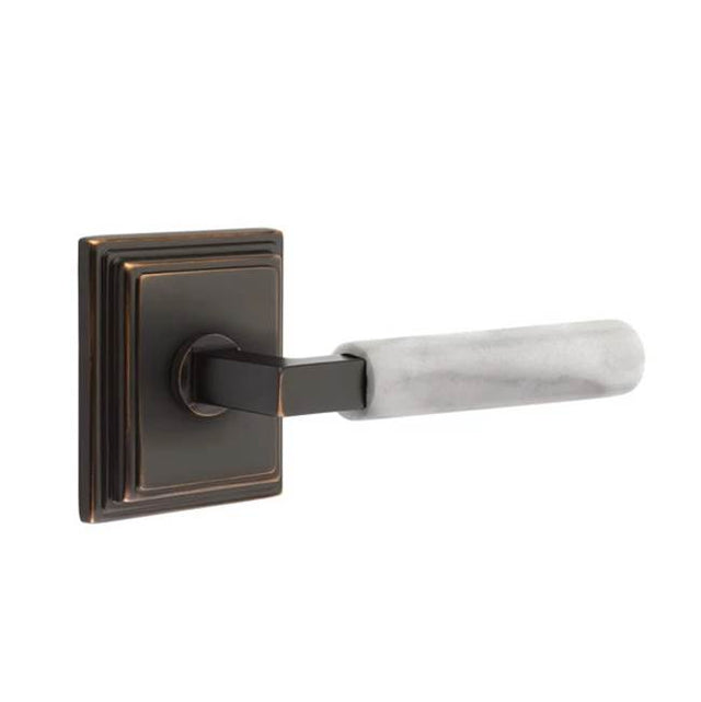 Emtek - Dummy, Wilshire Rosette US10B, L-Square Stem US10B, White Marble Handle - Oil Rubbed Bronze