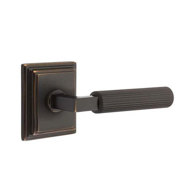 Emtek - Privacy, Wilshire Rosette US10B, L-Square Stem US10B, Straight Knurled Handle US10B LH - Oil Rubbed Bronze