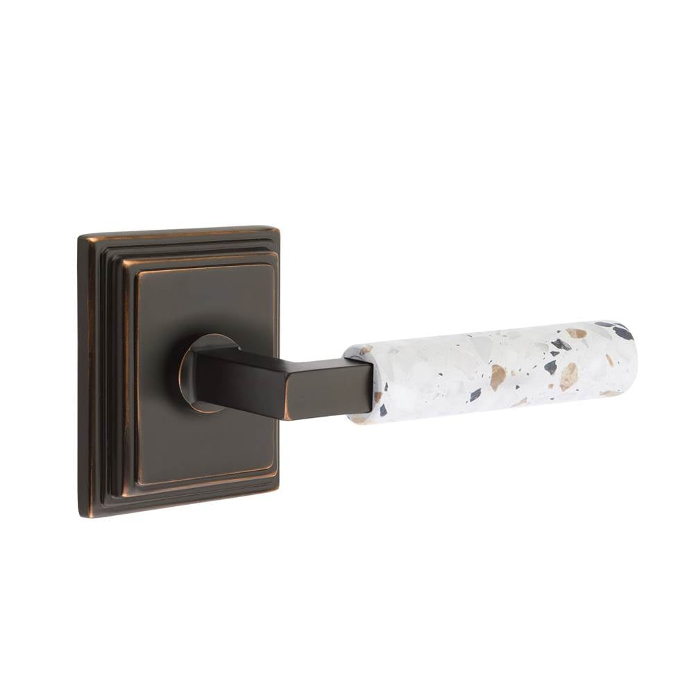 Emtek - Select Privacy, Wilshire Rosette US10B, L-Square Stem US10B, Light Terrazzo Handle, LH - Oil Rubbed Bronze