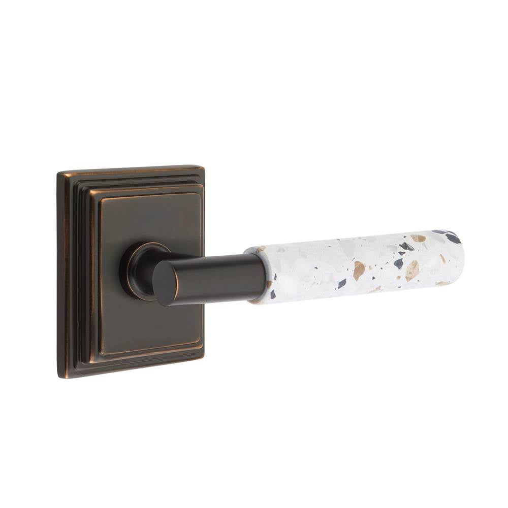 Emtek - Select Passage, Wilshire Rosette US10B, T-Bar Stem US10B, Light Terrazzo Handle, RH - Oil Rubbed Bronze