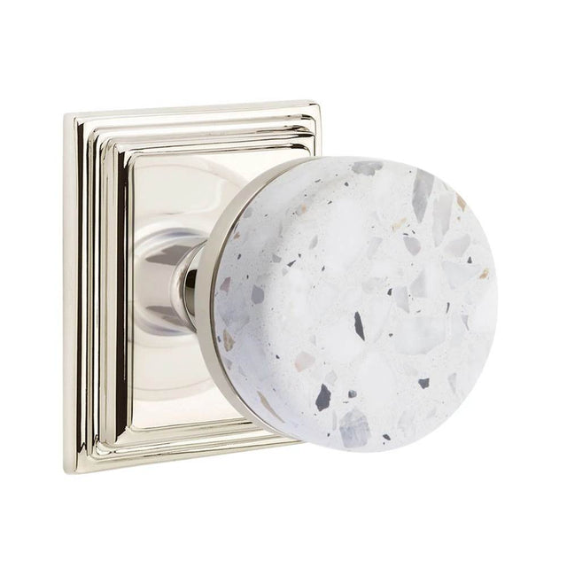 Emtek - Concealed Fastener, Select Passage, Wilshire Rosette US14, Conical Stem US14, Light Terrazzo Knob - Polished Nickel