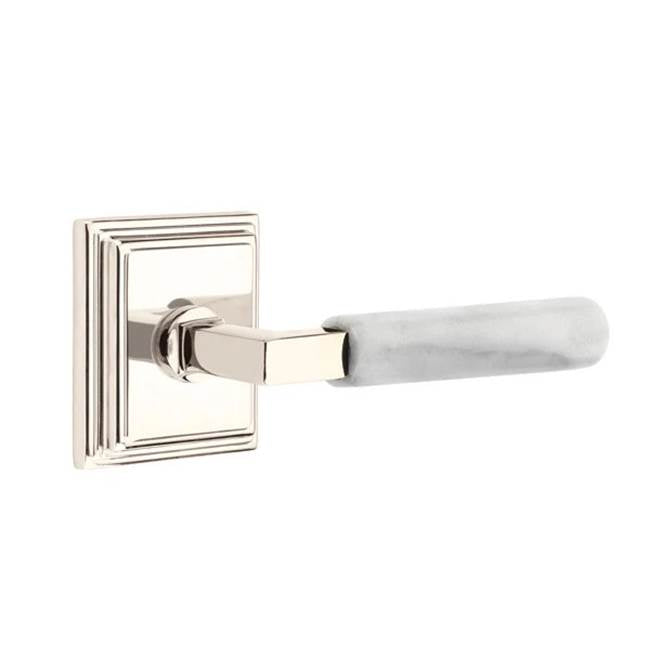 Emtek - Passage, Wilshire Rosette US14, L-Square Stem US14, White Marble Handle, RH - Polished Nickel