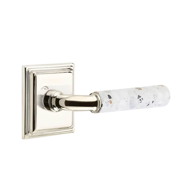 Emtek - Select Passage, Wilshire Rosette US14, R-Bar Stem US14, Light Terrazzo Handle, RH - Polished Nickel