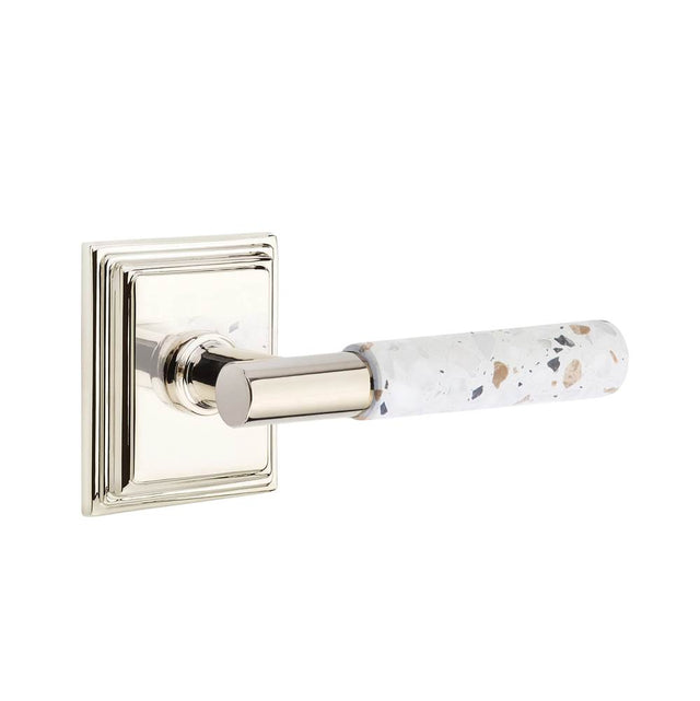 Emtek - Select Passage, Wilshire Rosette US14, T-Bar Stem US14, Light Terrazzo Handle, LH - Polished Nickel