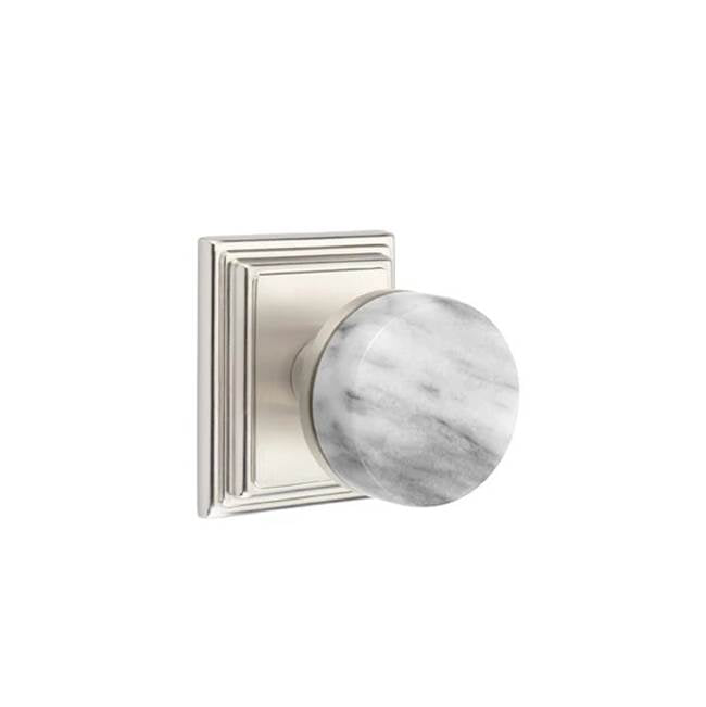 Emtek - Concealed Fastener Passage, Wilshire Rosette US15, Conical Stem US15, White Marble Knob - Satin Nickel