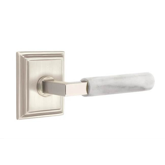Emtek - Passage, Wilshire Rosette US15, L-Square Stem US15, White Marble Handle, RH - Satin Nickel