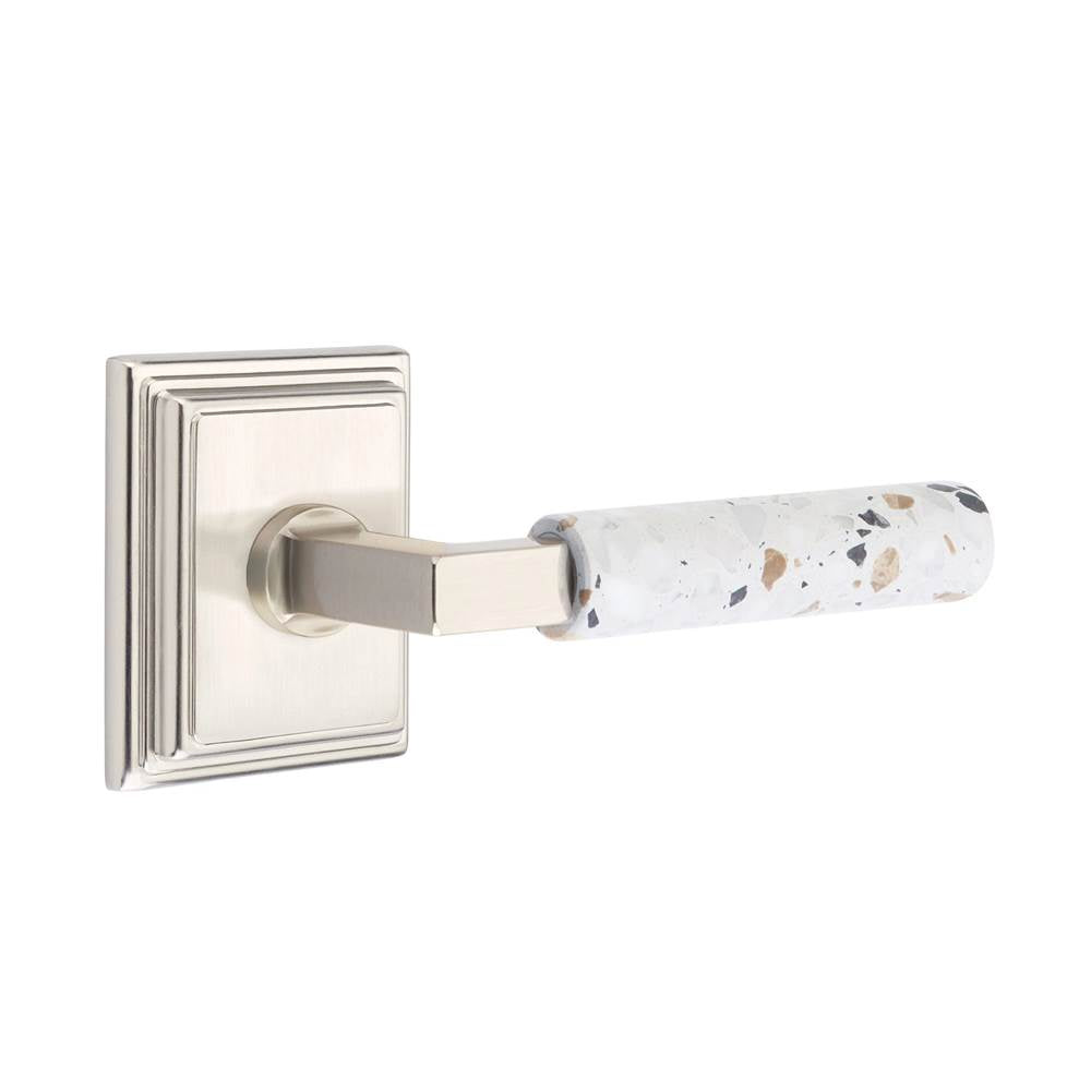 Emtek - Select Privacy, Wilshire Rosette US15, L-Square Stem US15, Light Terrazzo Handle, LH - Satin Nickel