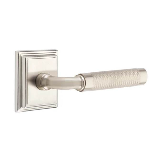 Emtek - Passage, Wilshire Rosette US15, R-Bar Stem US15, Knurled Handle US15 RH - Satin Nickel