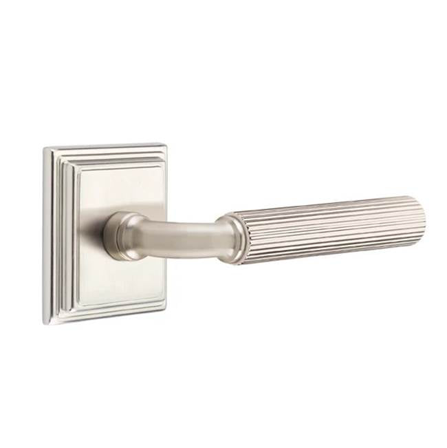 Emtek - Privacy, Wilshire Rosette US15, R-Bar Stem US15, Straight Knurled Handle US15 RH - Satin Nickel