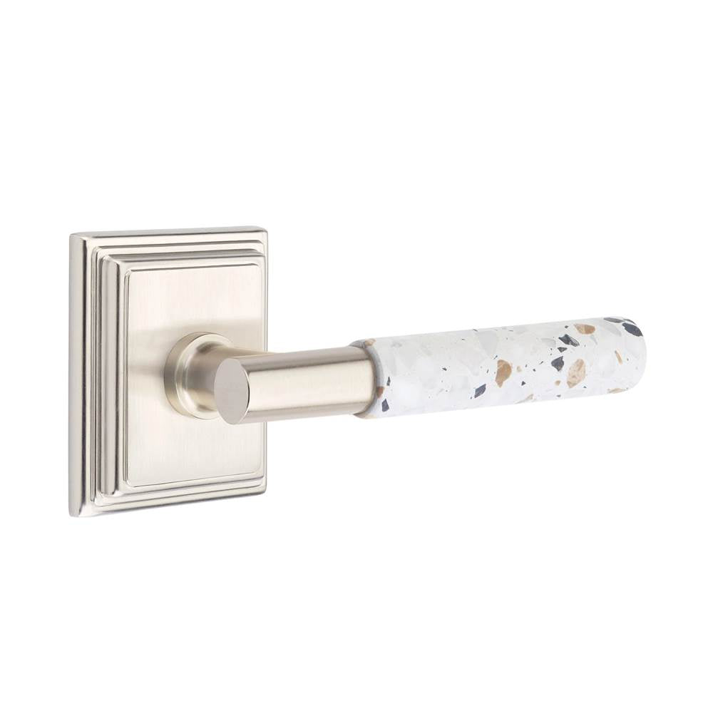 Emtek - Select Passage, Wilshire Rosette US15, T-Bar Stem US15, Light Terrazzo Handle, RH - Satin Nickel