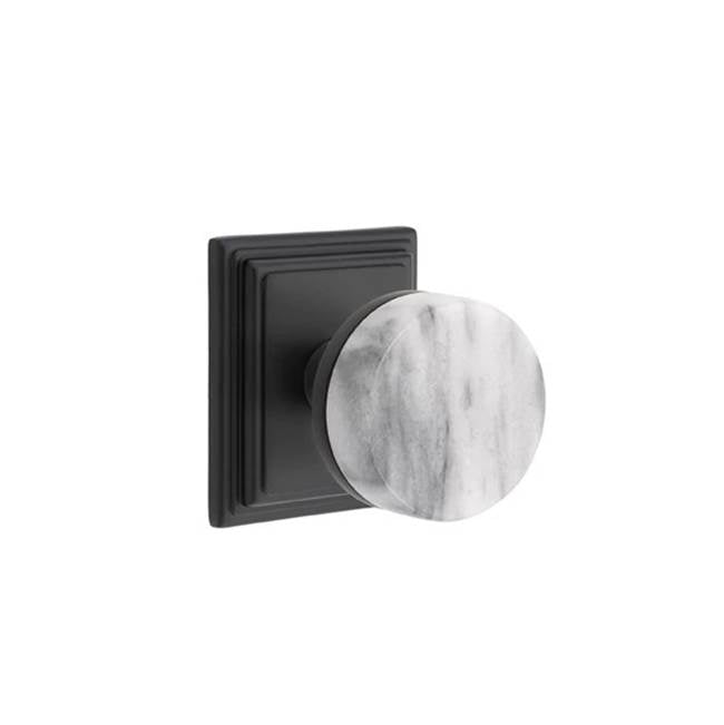 Emtek - Privacy, Wilshire Rosette US19, Conical Stem US19, White Marble Knob - Flat Black
