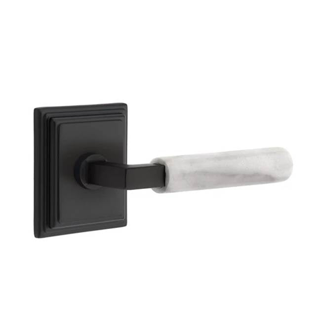 Emtek - Passage, Wilshire Rosette US19, L-Square Stem US19, White Marble Handle, LH - Flat Black