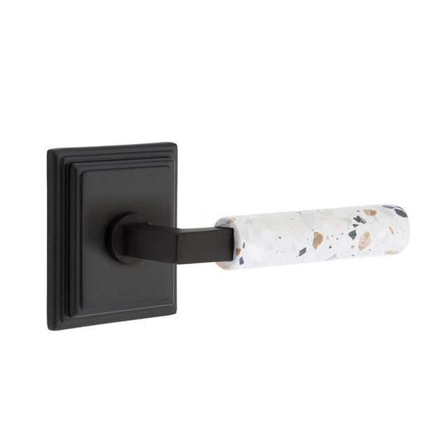 Emtek - Select Privacy, Wilshire Rosette US19, L-Square Stem US19, Light Terrazzo Handle, RH - Flat Black