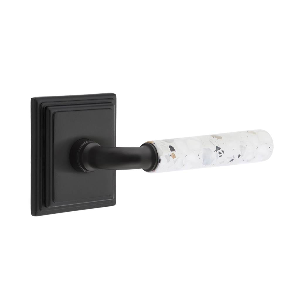 Emtek - Select Passage, Wilshire Rosette US19, R-Bar Stem US19, Light Terrazzo Handle, RH - Flat Black
