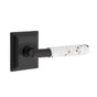 Emtek - Select Privacy, Wilshire Rosette US19, T-Bar Stem US19, Light Terrazzo Handle, RH - Flat Black