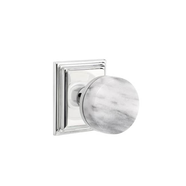 Emtek - Privacy, Wilshire Rosette US26, Conical Stem US26, White Marble Knob - Polished Chrome