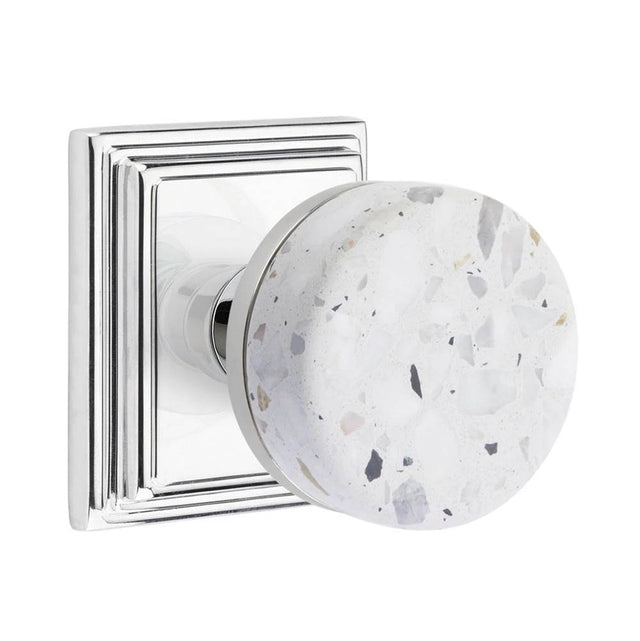 Emtek - Concealed Fastener, Select Privacy, Wilshire Rosette US26, Conical Stem US26, Light Terrazzo Knob - Polished Chrome