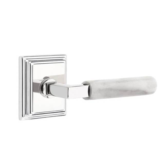 Emtek - Passage, Wilshire Rosette US26, L-Square Stem US26, White Marble Handle, LH - Polished Chrome