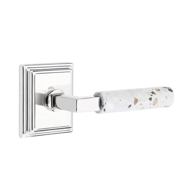 Emtek - Select Passage, Wilshire Rosette US26, L-Square Stem US26, Light Terrazzo Handle, RH - Polished Chrome