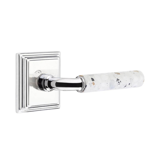 Emtek - Select Passage, Wilshire Rosette US26, R-Bar Stem US26, Light Terrazzo Handle, LH - Polished Chrome