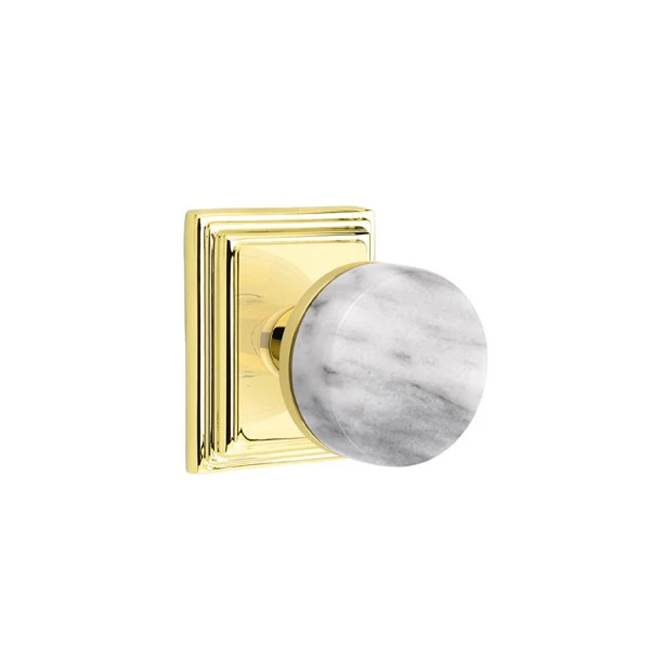 Emtek - Passage, Wilshire Rosette US3NL, Conical Stem US3NL, White Marble Knob - Unlacquered Brass
