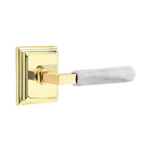 Emtek - Dummy, Wilshire Rosette US3NL, L-Square Stem US3NL, White Marble Handle - Unlacquered Brass