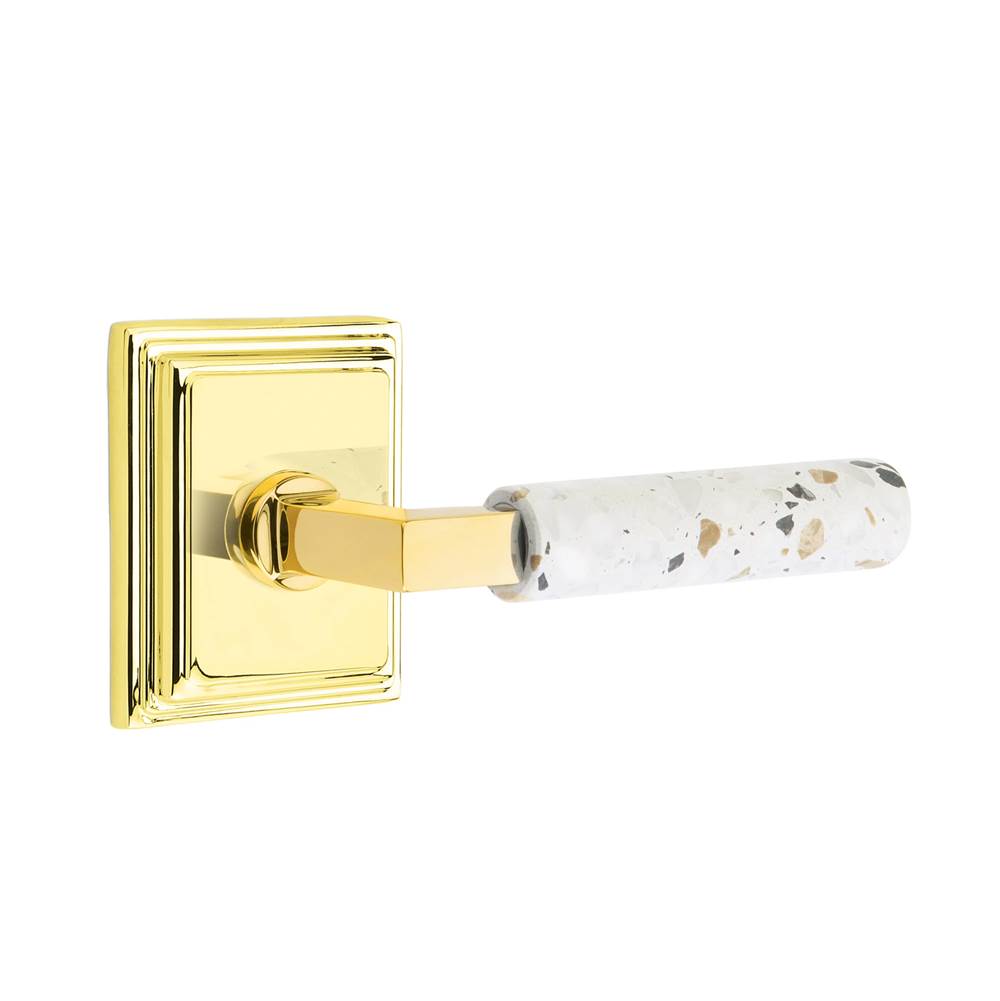 Emtek - Select Privacy, Wilshire Rosette US3NL, L-Square Stem US3NL, Light Terrazzo Handle, RH - Unlacquered Brass