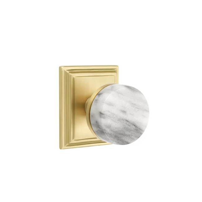 Emtek - Privacy, Wilshire Rosette US4, Conical Stem US4, White Marble Knob - Satin Brass