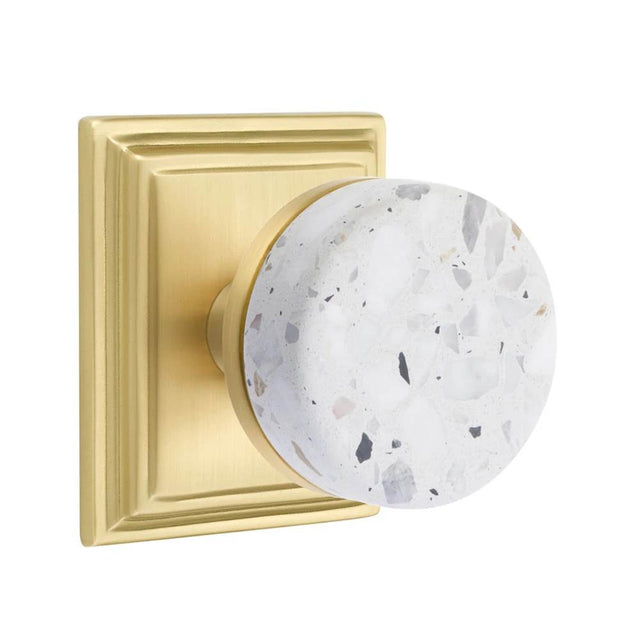 Emtek - Select Dummy, Wilshire Rosette US4, Conical Stem US4, Light Terrazzo Knob - Satin Brass