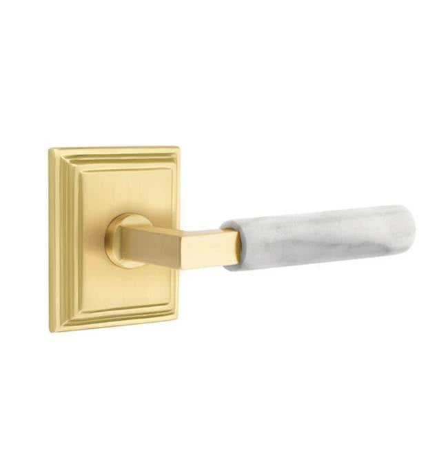 Emtek - Privacy, Wilshire Rosette US4, L-Square Stem US4, White Marble Handle, LH - Satin Brass