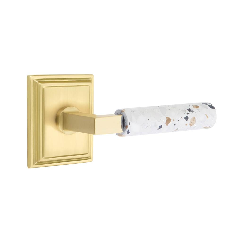 Emtek - Select Passage, Wilshire Rosette US4, L-Square Stem US4, Light Terrazzo Handle, RH - Satin Brass