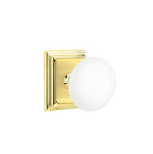 Emtek - Privacy, Wilshire Rosette, Ice White Porcelain Knob, US3NL - Unlacquered Brass