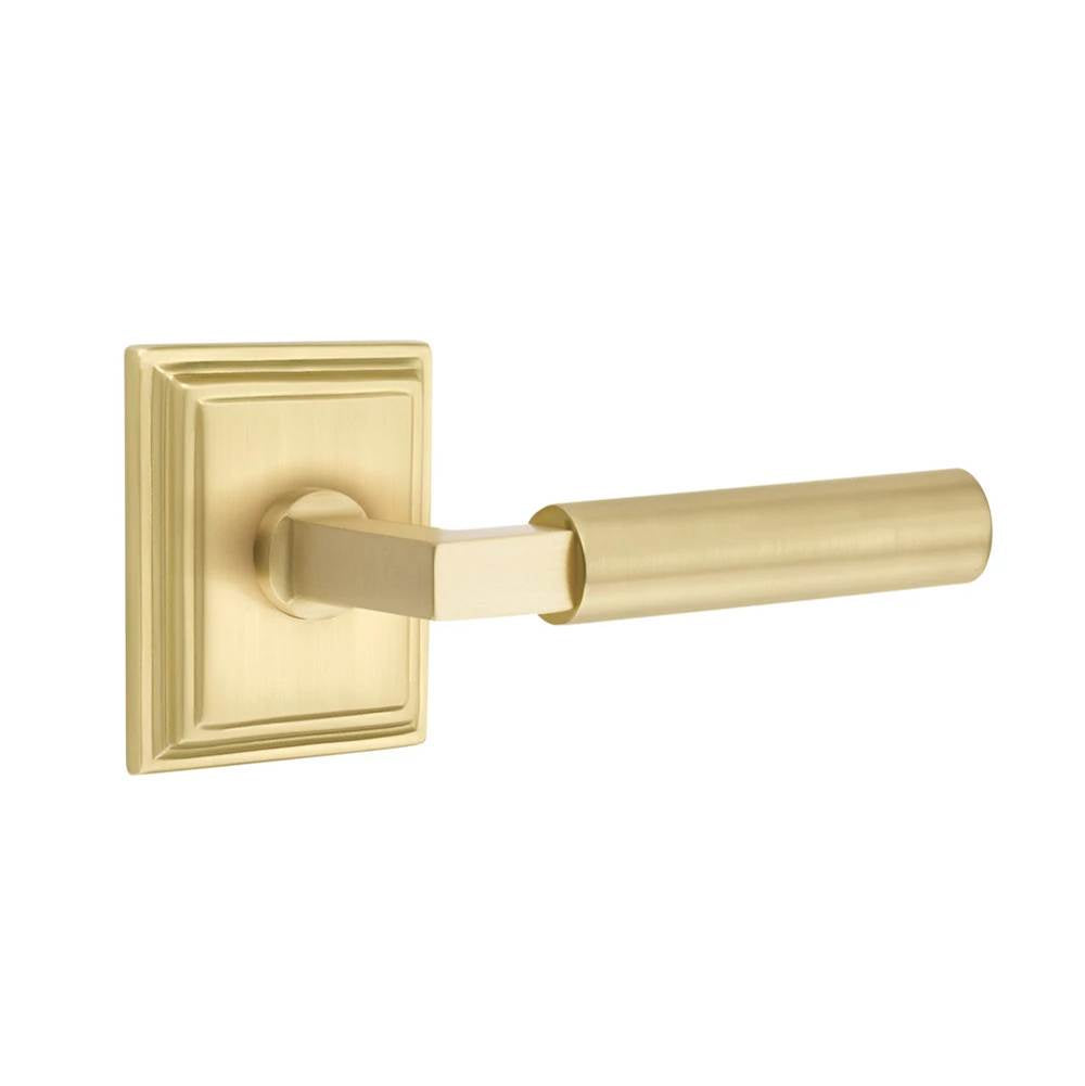 Emtek - SELECT Privacy, Wilshire Rosette US4, L-Square Stem US4, Smooth Handle US4 RH - Satin Brass