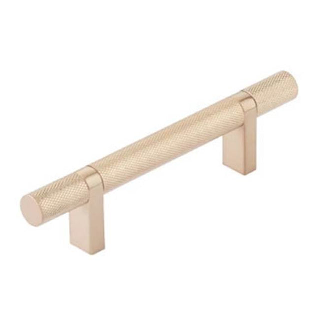 Emtek - Select Cabinet Pull 3-1/2'' C-C, Rectangular Bar Stem Satin Copper, Knurled Bar Satin Copper - Satin Copper,Satin Copper
