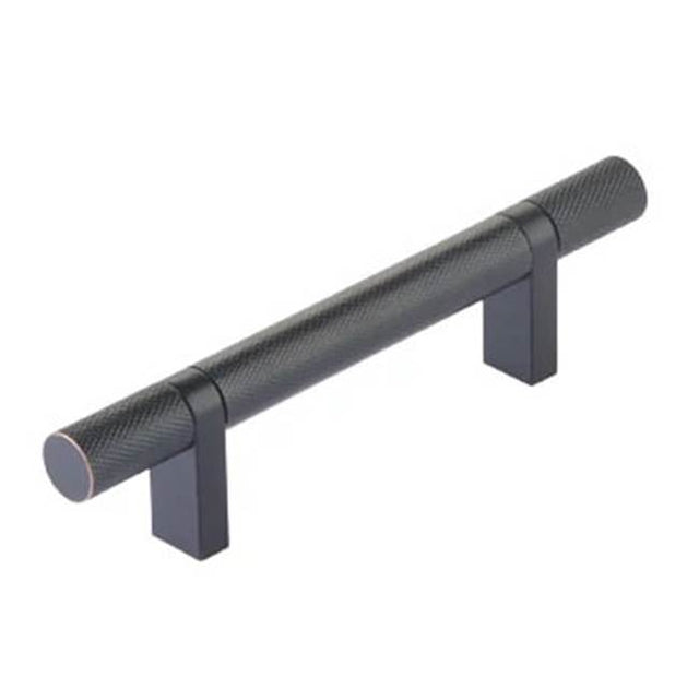 Emtek - Select Cabinet Pull 3-1/2'' C-C, Rectangular Bar Stem US10B, Knurled Bar US10B - Oil Rubbed Bronze,Oil Rubbed Bronze