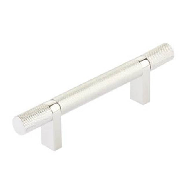 Emtek - Select Cabinet Pull 3-1/2'' C-C, Rectangular Bar Stem US14, Knurled Bar US14 - Polished Nickel Lifetime,Polished Nickel Lifetime