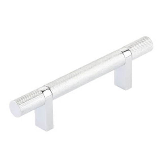Emtek - Select Cabinet Pull 3-1/2'' C-C, Rectangular Bar Stem US26, Knurled Bar US26 - Polished Chrome,Polished Chrome