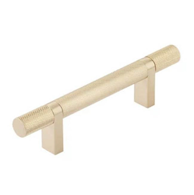 Emtek - Select Cabinet Pull 3-1/2'' C-C, Rectangular Bar Stem US4, Knurled Bar US4 - Satin Brass,Satin Brass