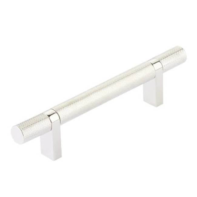 Emtek - Select Cabinet Pull 4'' C-C, Rectangular Bar Stem US14, Knurled Bar US14 - Polished Nickel Lifetime,Polished Nickel Lifetime